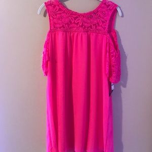 Pink cold shoulder dress
